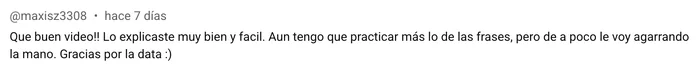 Comentario de un alumno en YouTube 1